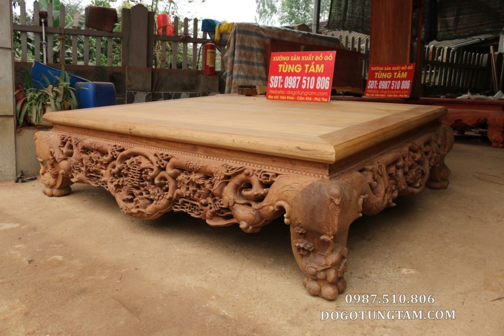 Sập Ngũ Phúc cổ liền gỗ gụ 1m8 2m2