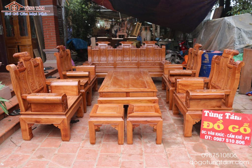 Bộ Bàn Ghế Âu Á Tay Hộp Gỗ Gõ Đỏ 10 Món