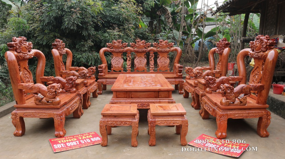 Bàn ghế nghê đỉnh 10 món gỗ Hương Đá