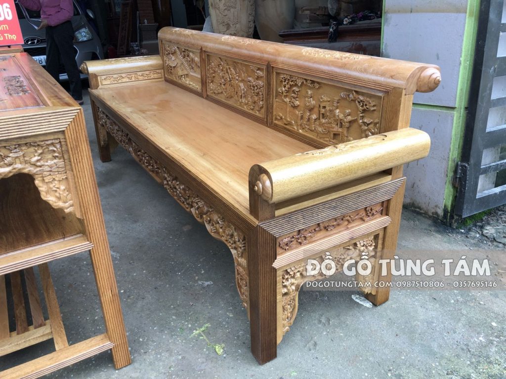 Trường Kỷ Gỗ Gụ Đục Tích Tam Quốc