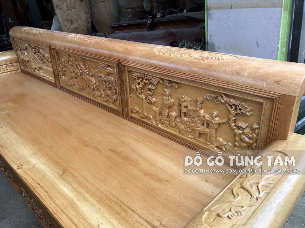 Trường Kỷ Gỗ Gụ Đục Tích Tam Quốc