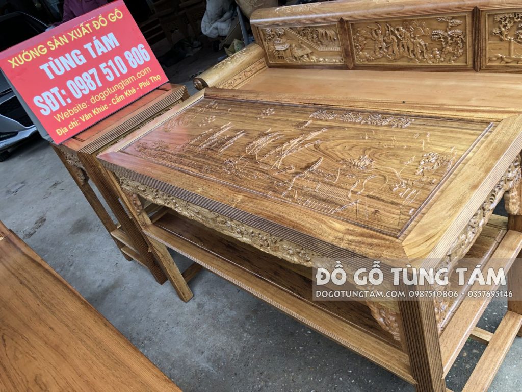 Trường Kỷ Gỗ Gụ Đục Tích Tam Quốc