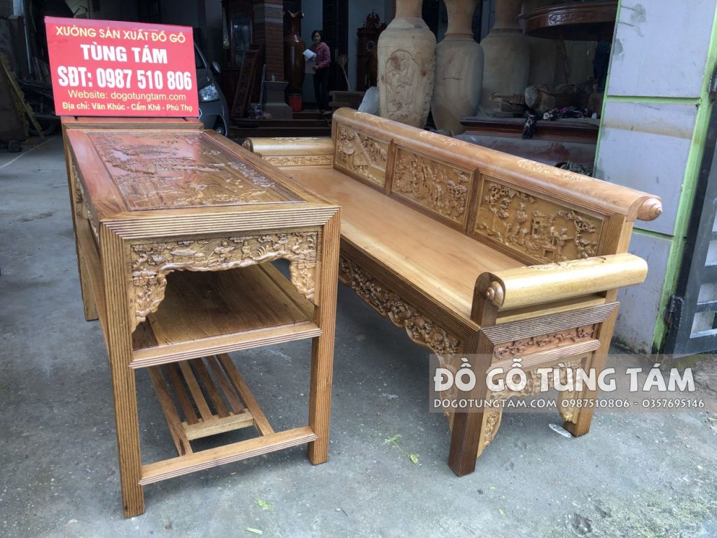 Trường Kỷ Gỗ Gụ Đục Tích Tam Quốc