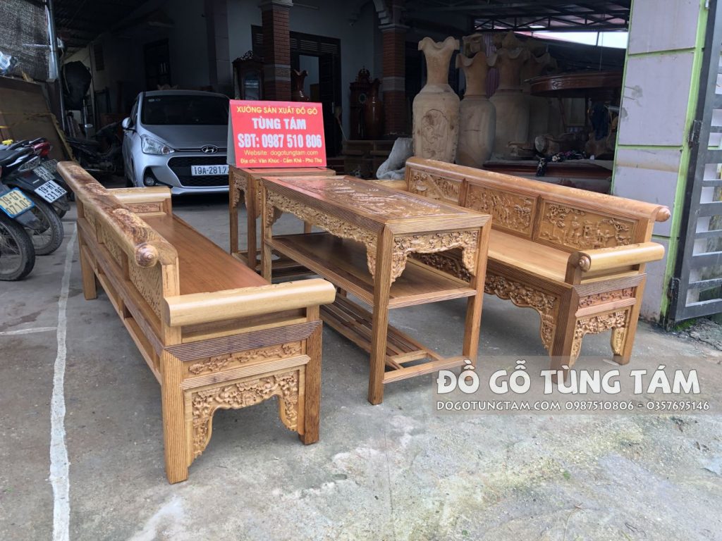 Trường Kỷ Gỗ Gụ Đục Tích Tam Quốc