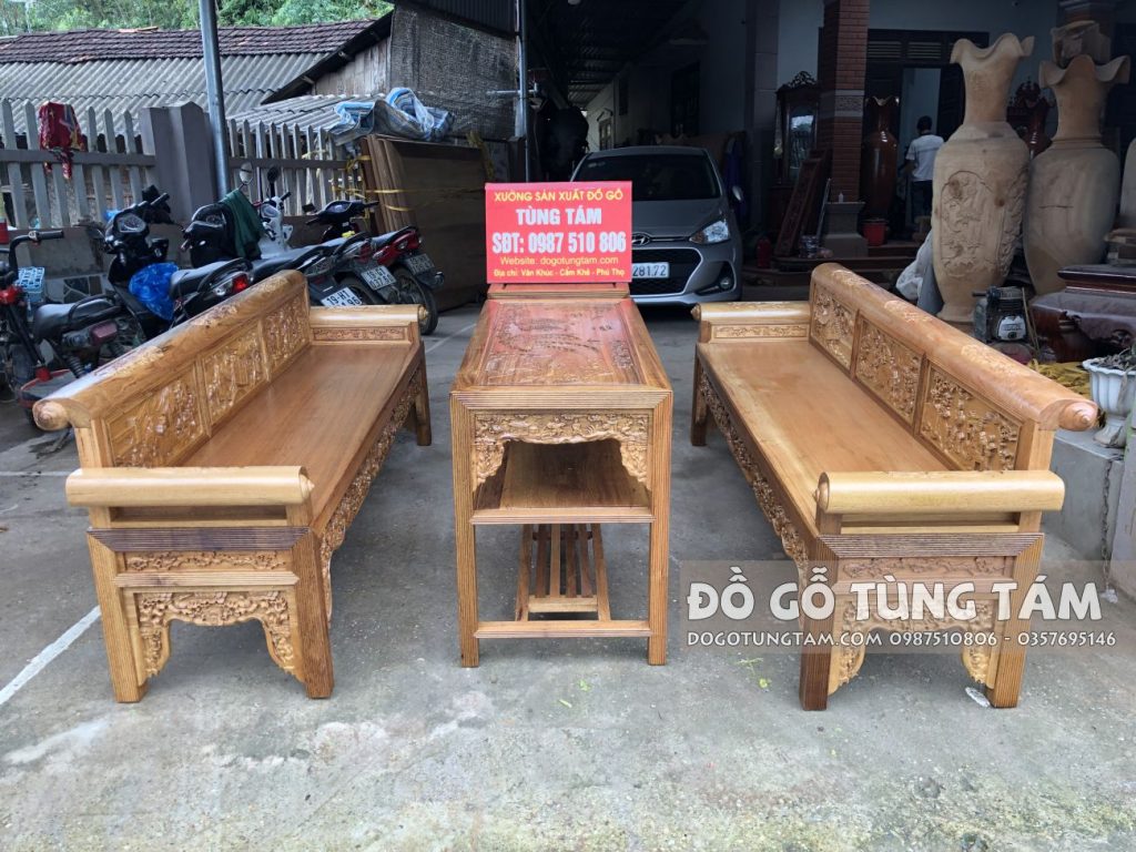 Trường Kỷ Gỗ Gụ Đục Tích Tam Quốc