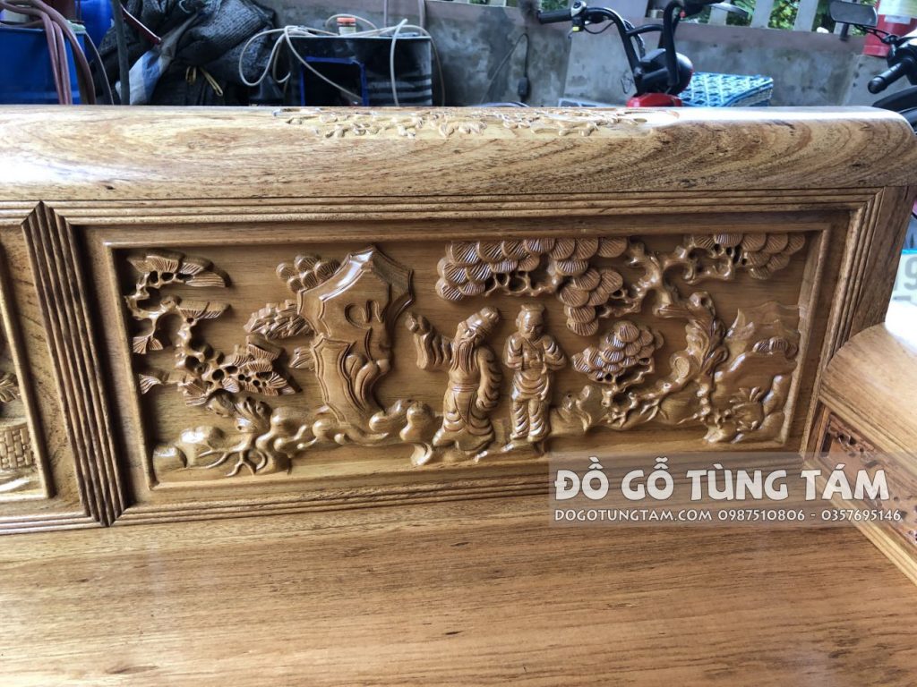 Trường Kỷ Gỗ Gụ Đục Tích Tam Quốc