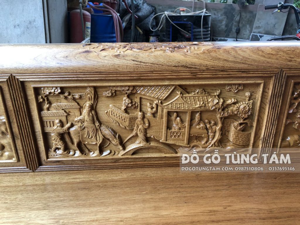 Trường Kỷ Gỗ Gụ Đục Tích Tam Quốc