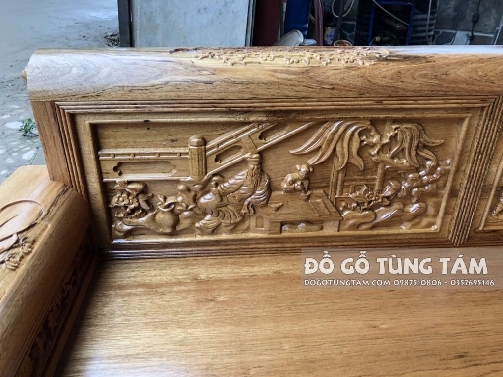 Trường Kỷ Gỗ Gụ Đục Tích Tam Quốc