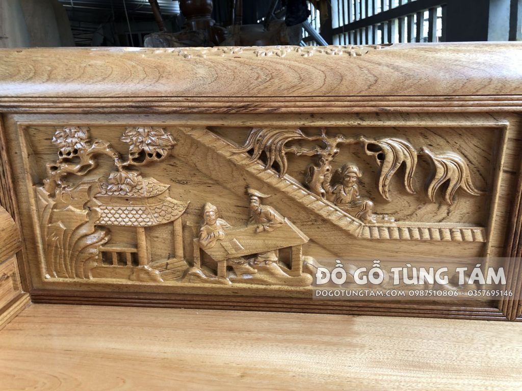 Trường Kỷ Gỗ Gụ Đục Tích Tam Quốc