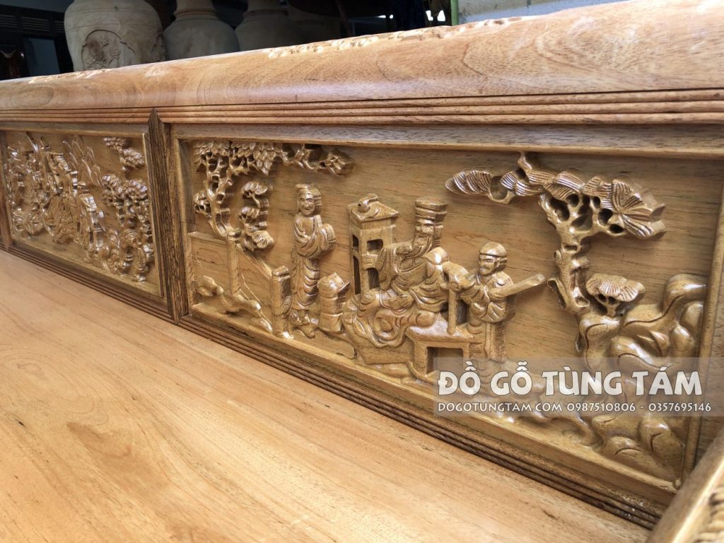 Trường Kỷ Gỗ Gụ Đục Tích Tam Quốc