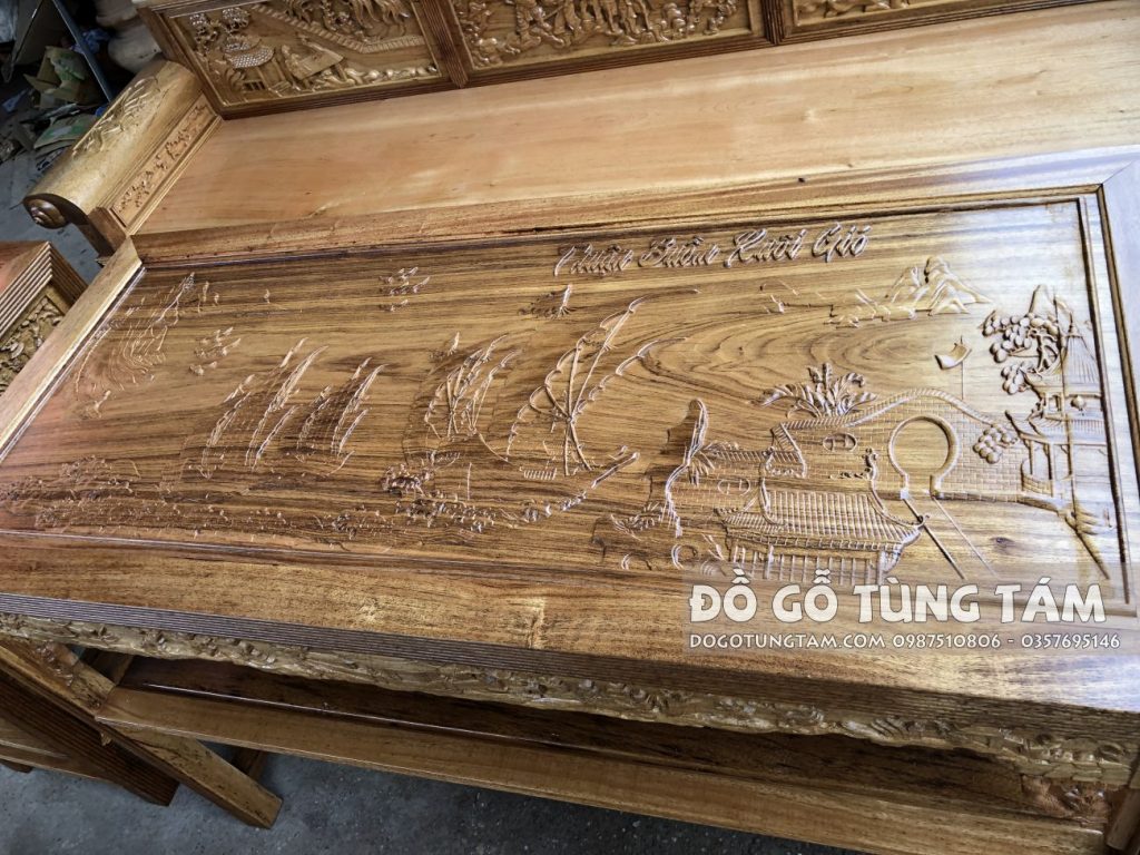 Trường Kỷ Gỗ Gụ Đục Tích Tam Quốc