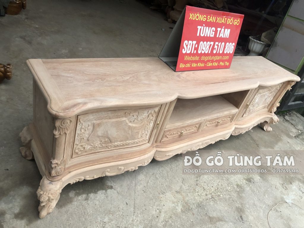 Kệ Tivi Louis Hoàng Gia gỗ Gõ Đỏ 2m4