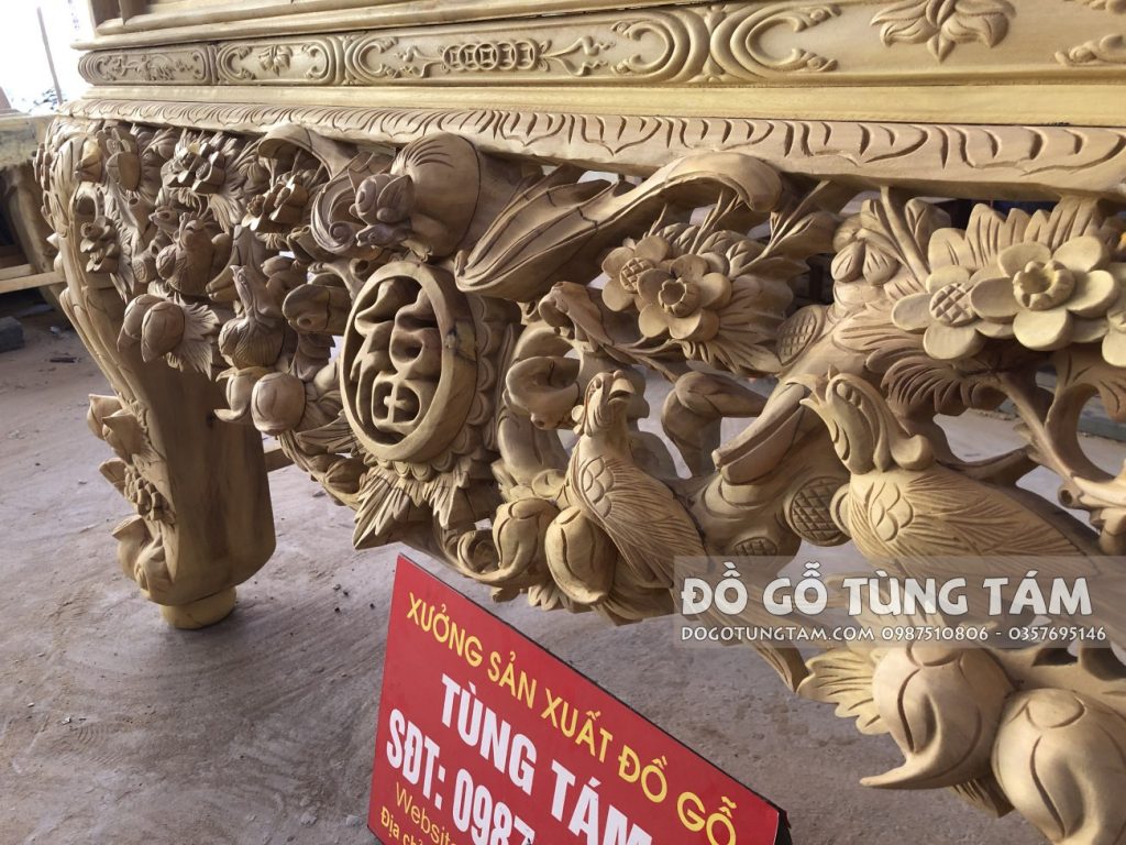 Sập Thờ Mai Điểu gỗ Mít Ta chân 24