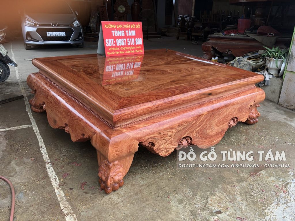 Sập ngồi trơn gỗ hương đá 1m6 2m cổ liền chân 24