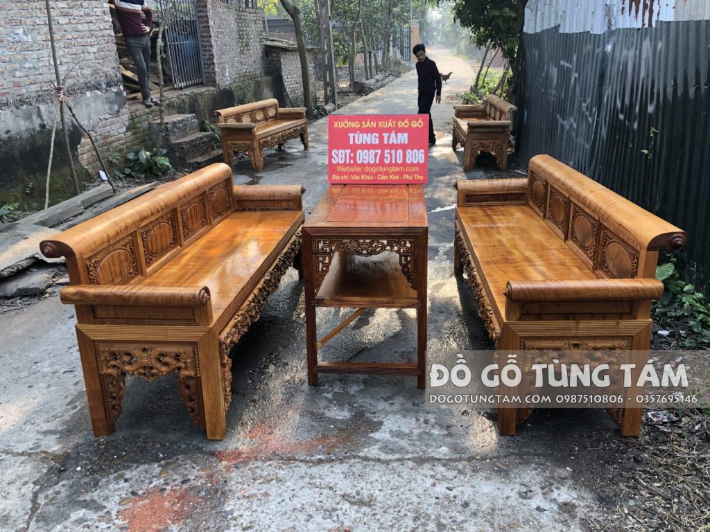 Bộ ghế trường kỷ gỗ đinh thối chọn vân chun